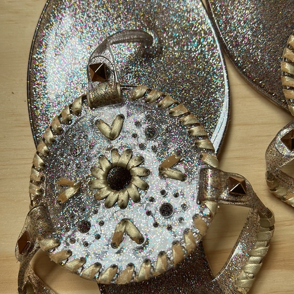 Jack Rogers Jelly Thong, multi glitter thong sandals size 10 Gold studs - Picture 5 of 6